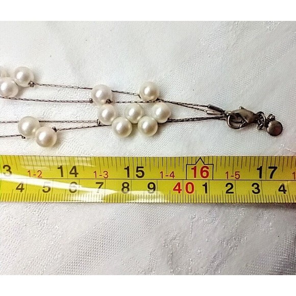 JCrew Signed Pearl Cluster Necklace Double Strand Gold Tone Chain 17 Inches - Picture 8 of 9